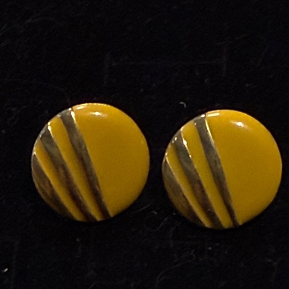 Yellow and Gold Striped Earrings - Picture 1 of 3